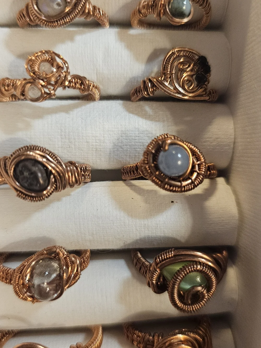 Handcrafted Copper Wire Wrapped Gemstone Rings - Lot Of 14